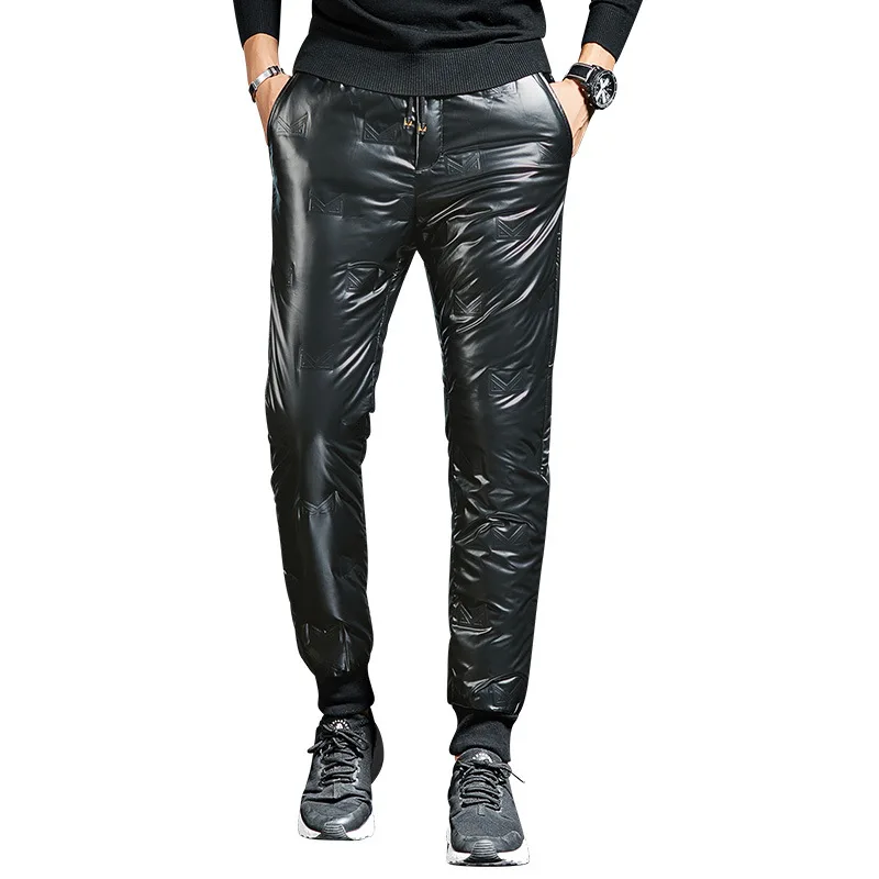 

pants Down men wear thick warm white duck down personalized press glue Korean young men's small feet casual down pants