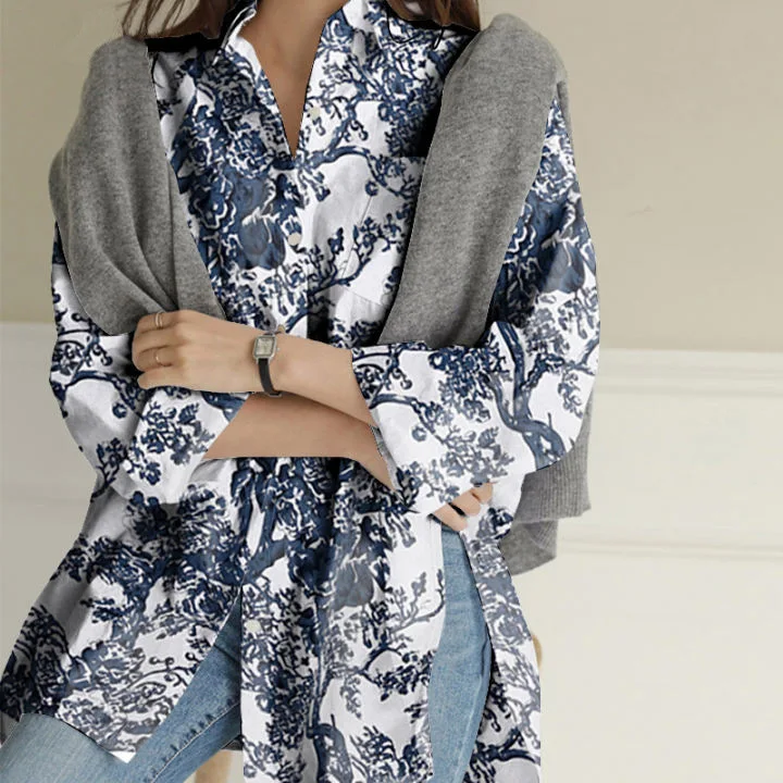 

2021 Spring Women's Autumn Blouse Female Floral Print Shirt Ladies Long Sleeve Blusa Femininas OversizeCasual Lapel Tops Tunic