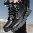 Черные кожаные ботинки с высоким берцем, мужские зимние ботинки для инструментов, кашемировые ботинки в Корейском стиле
