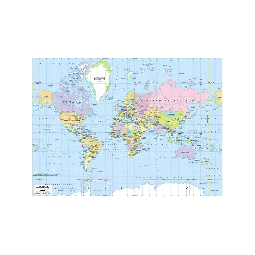 150x225 см карта мира проекция мерктора с речным вырезом Нетканая без национального