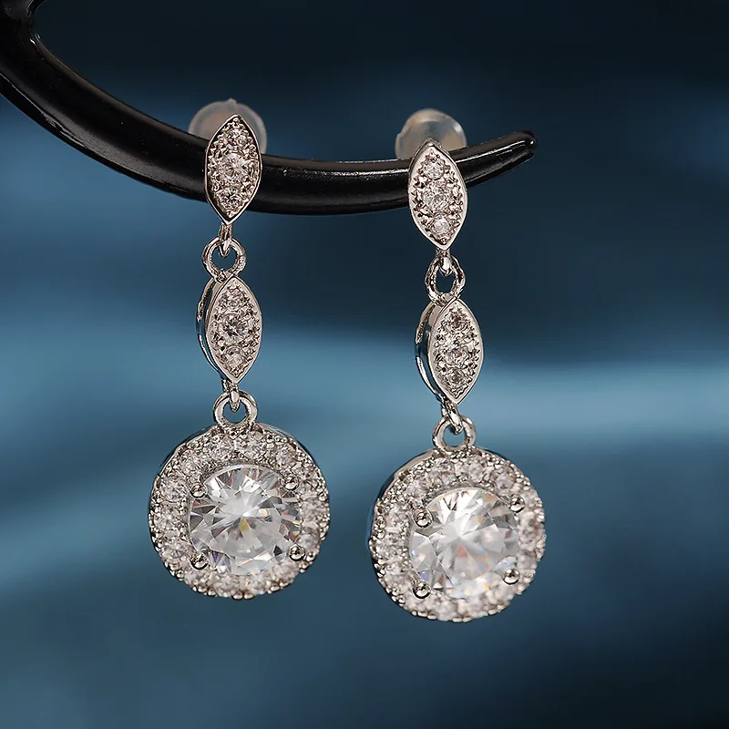 Серьги подвески Uilz женские с фианитами длинные элегантные модные ювелирные