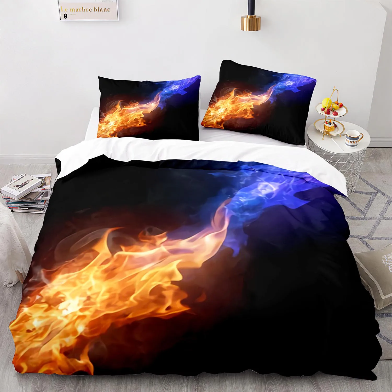 

Colorful Flame Bedding Set Single Twin Full Queen King Size Ice And Fire Blaze Bed Set Children Kid Bedroom Duvetcover Sets 013