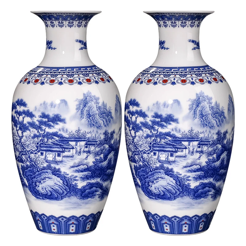 

Jingdezhen ceramics blue and white Landscape Pattern porcelain vase living room home Wine Cabinet antique decoration crafts