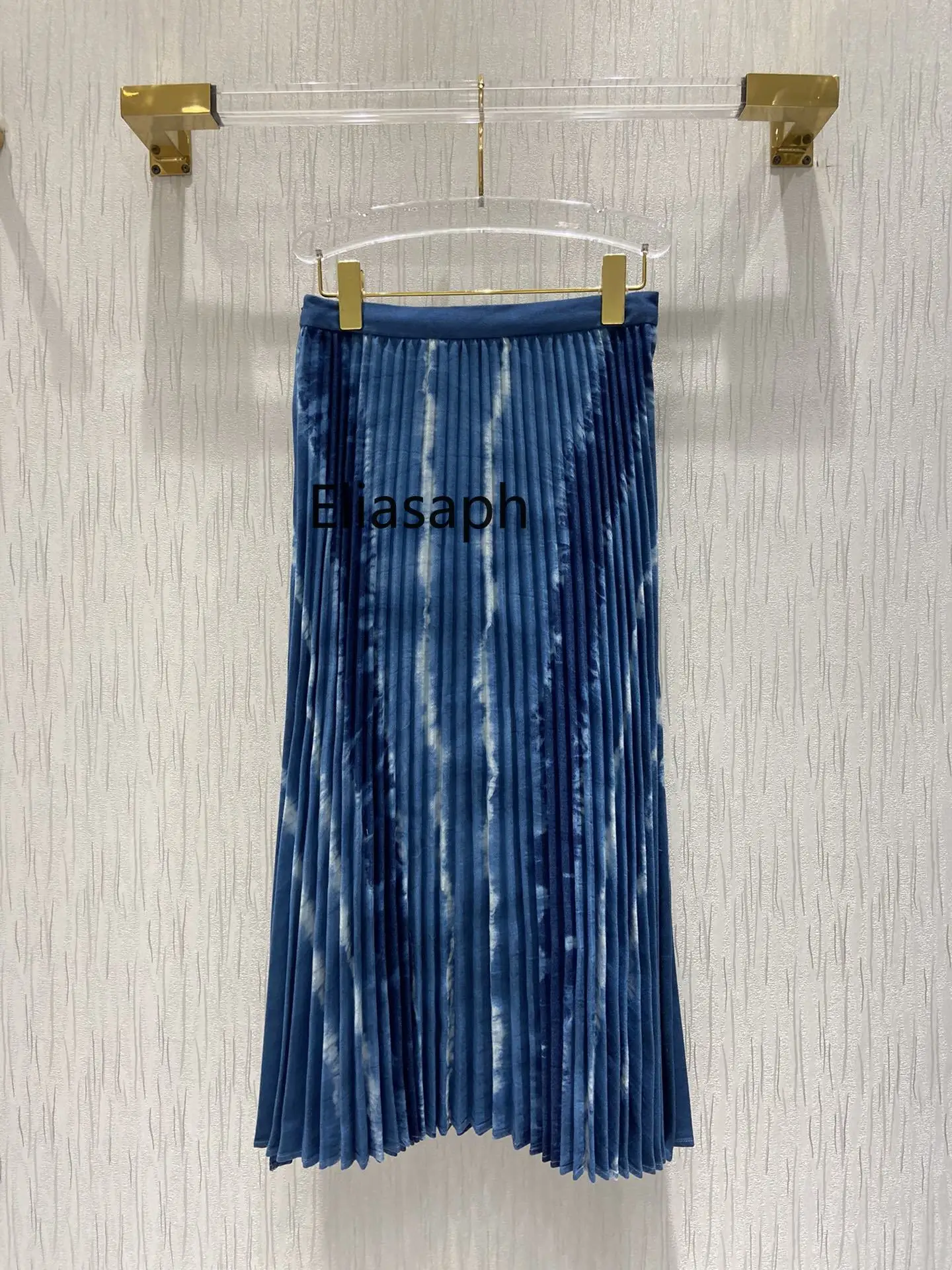 Elegant Retro Blue Jean Skirts for Women Summer 2021 New Tie Dye Stripes High Waist Pleated Skirt Loose Big Hem Denim Skirt Lady