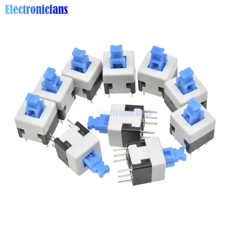 10 шт./лот 8x8 мм самоблокирующийся квадратный кнопочный переключатель синего