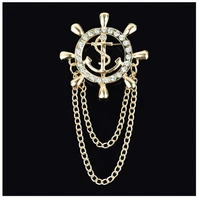 gold rudder anchor brooch suit boutonniere badge korean brooches for men lapel pin women broches chain christmas gift
