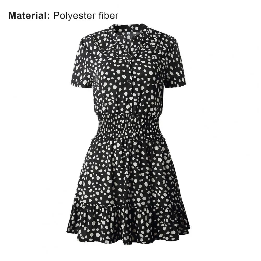 

Spot Print Woman Dress Summer V-Neck Short Sleeve Midi Dress for Women Sexy Ruffled Hem Knee-Length A-Line Dress vestidos mujer