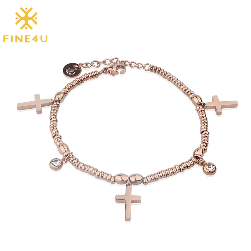 Модные регулируемые браслеты с бусинами цвета розового золота FINE4U B113 браслет