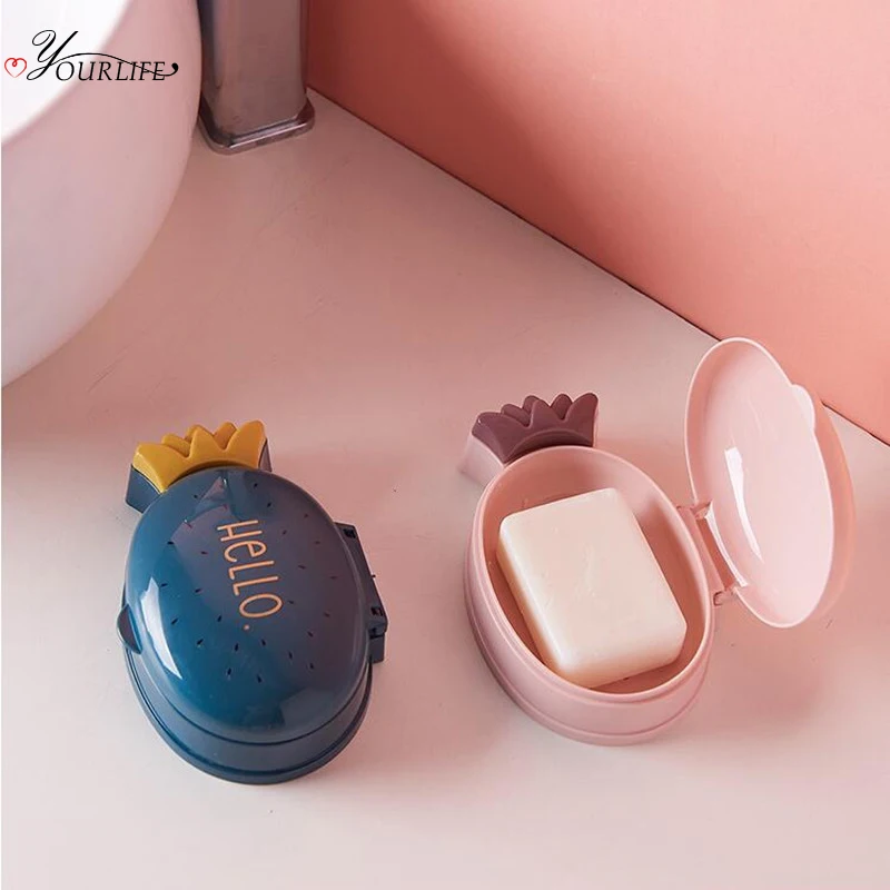 OYOURLIFE портативный мультяшный ананас мыльница с крышкой для ванной