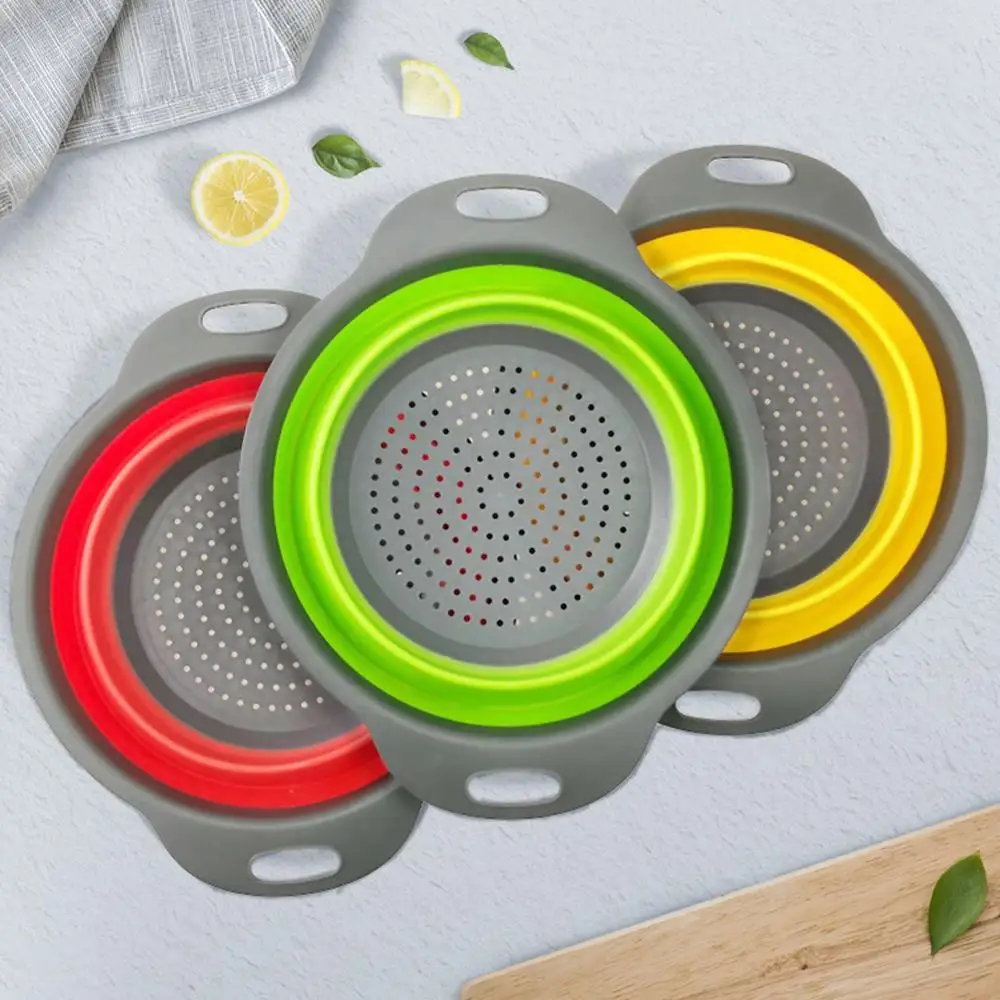 Кухонный складной дуршлаг силиконовый фильтр для еды воды корзина с ручками над