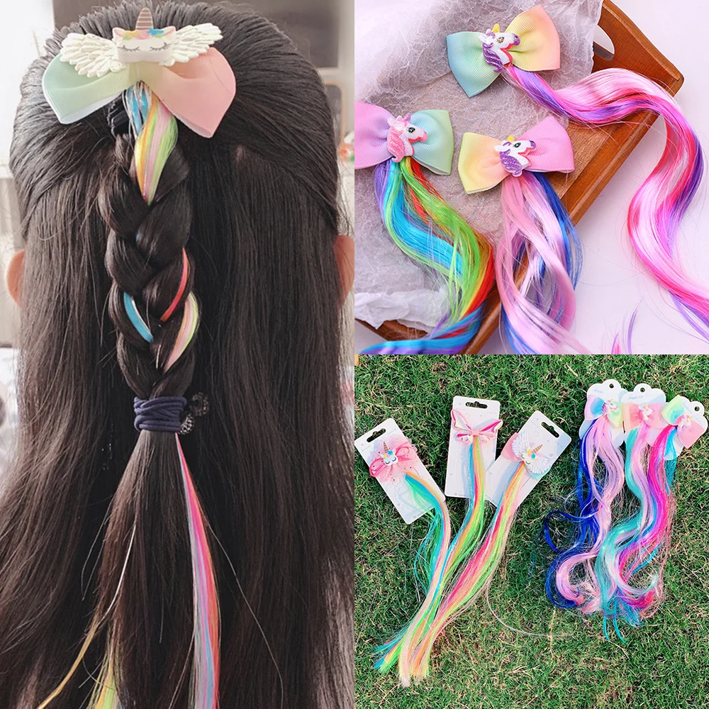 

Girls Cute Colorful Wig Ponytail Cartoon Unicorn Hair Clips Sweet Princess Hair Ornament Hairgrip Hairpins Kids Hair Accessories