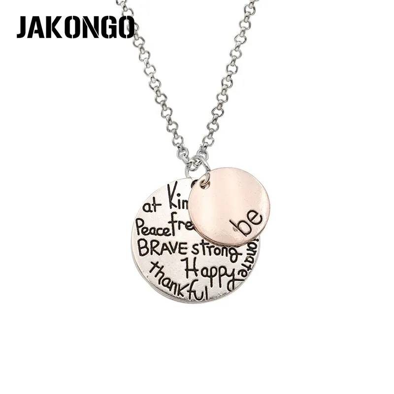 Женское серебряное ожерелье JAKONGO кулон Be Kind Peace Happy Charm на цепочке длиной 60