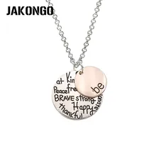 Женское серебряное ожерелье JAKONGO кулон Be Kind Peace Happy Charm на цепочке