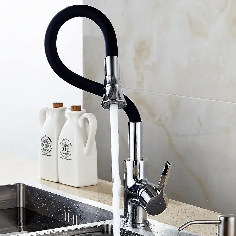 

Kitchen Sink Faucet Chrome Brass Sink Mixer Tap Arbitrary Rotation Pipe Single Handle Deck Mounted Kitchen Water Crane Tap