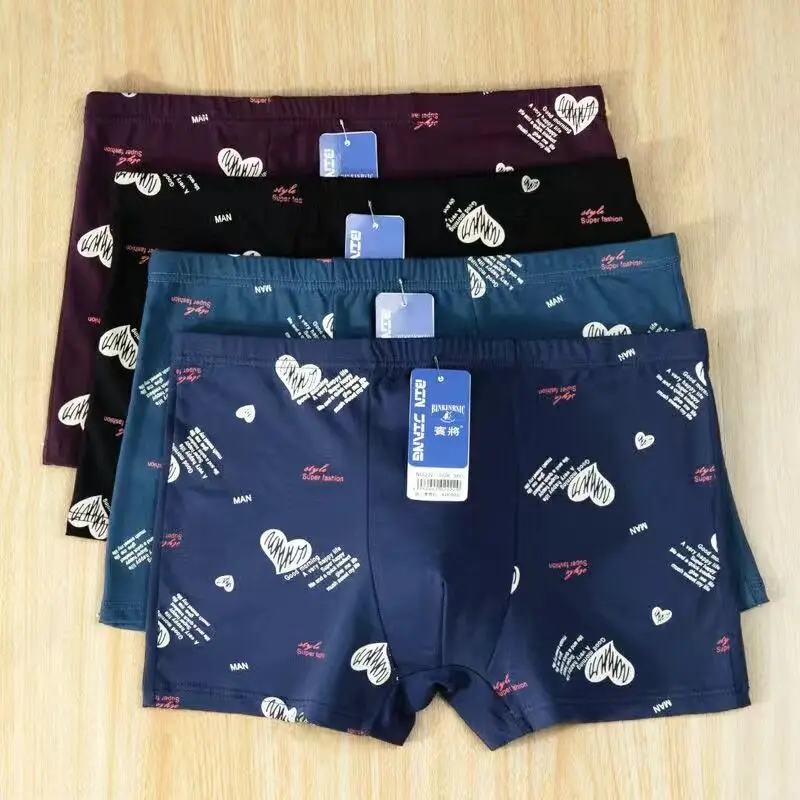 4PCS Men Underwear Plus Size Underpants Father Grandpa Underwear Comfortable Male Panties Breathable Print Panties XL-5XL Panty