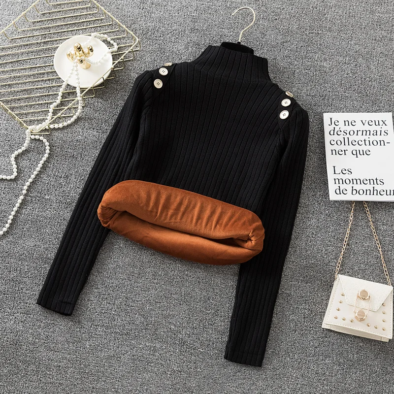

Women Sweater Knitted Sweaters for Women Knit Pullover Plus Velvet Woman Turtleneck Thcik Sweater Plus Size Woman Knit Sweaters