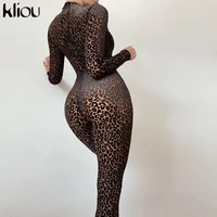 kliou mesh leopard jumpsuit women early autumn sexy sheath body shaping one piece clothing long sleeve hot midnight clubwear