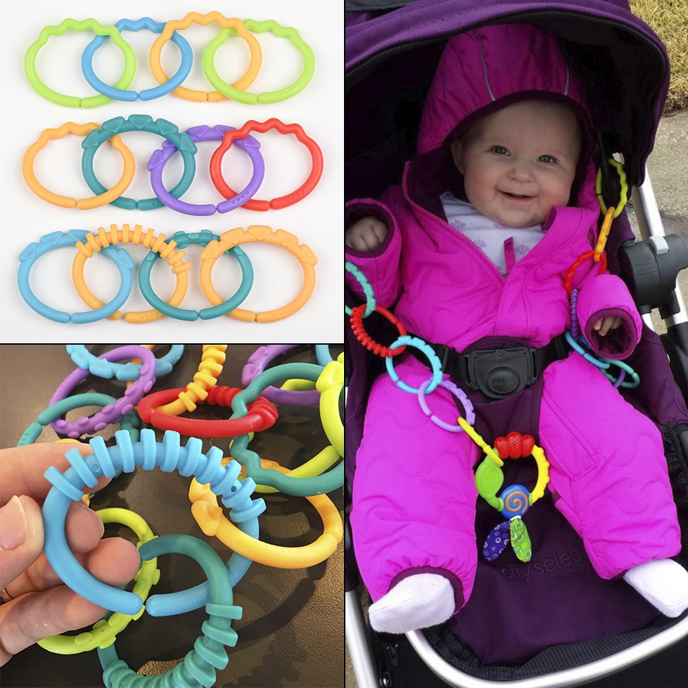 12Pcs/set Plastic Grip Baby Teether Rattles Rubber Rainbow Ring Molars Rattle Safety Toys for Children Crib Bed Stroller Hanging | Дом и сад