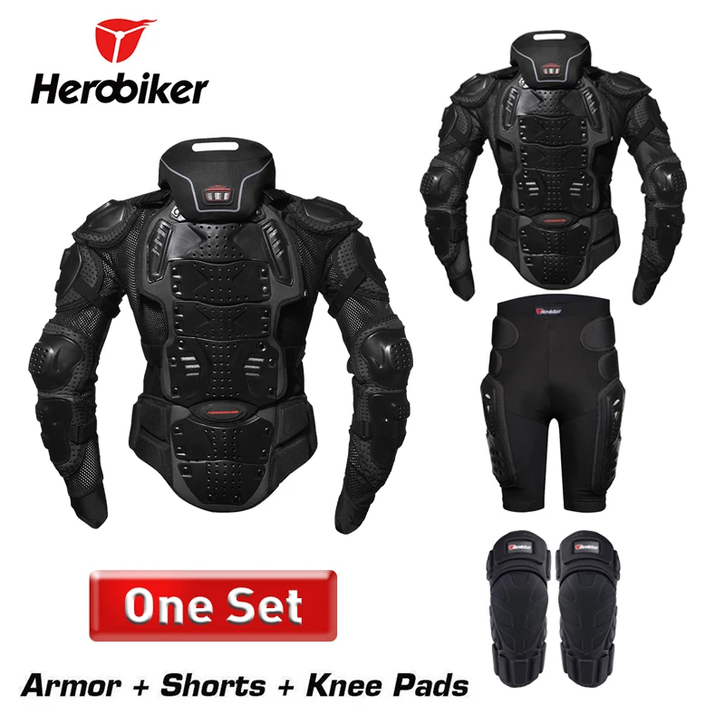 one set HEROBIKER мотоциклетная куртка мужская мотоциклетная Броня Защита тела Защитное снаряжение для мотокросса мотоциклетная куртка с защитой шеи - Цвет: one set