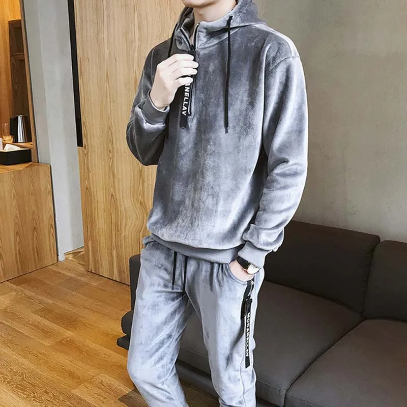 Костюм спортивный мужской велюровый Модный корейский для бега толстовка с