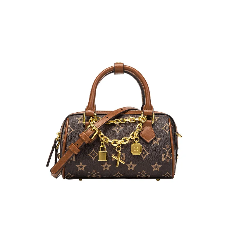 

Luxury Genuine Leather vintage floral print vintage postman pillow bag lady spring 2021new texture single shoulder bag chain bag