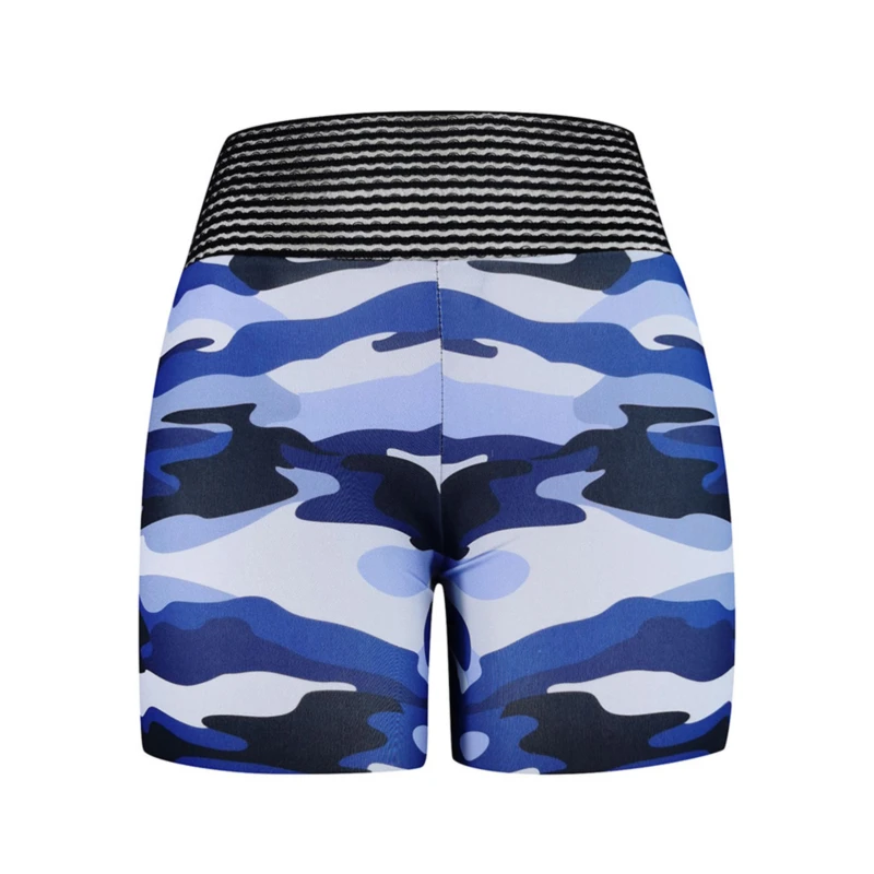 

Women Camouflage Print Workout Shorts Knit Stripes Wide Waistband Sport Hot Shorts Lifting Fitness Running Leggings