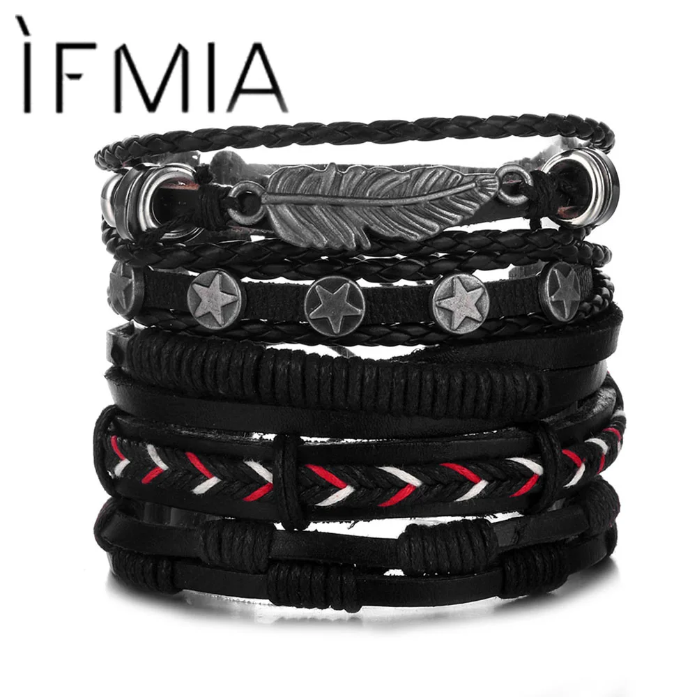 IFMIA винтажный Набор браслетов с подвесками для мужчин и женщин, модные браслеты с листьями совы, кожаный браслет, браслеты, вечерние ювелирные изделия