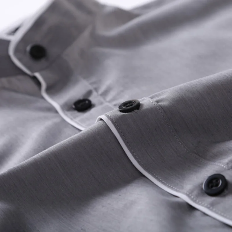 

Men Long Sleeves Shirt Slim Fit Stand Collar Simple Casual Tops for Spring d88