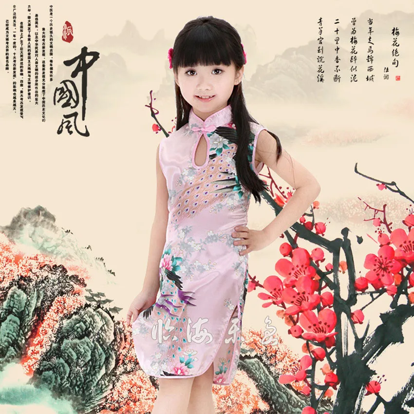 Toddler Girls Oriental Chinese Traditional Cheongsam Dress Sleeveless Qipao Vintage Wedding Costume image 4