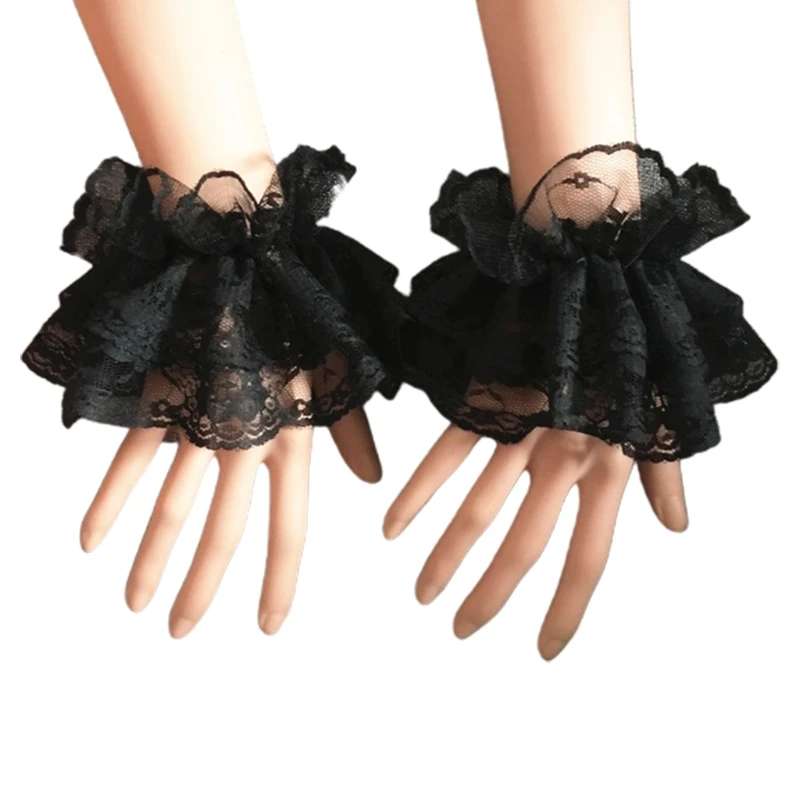 

Hand wrist Decoration Women Cuff Ruffled Floral Lace Elastic Bracelet Steampunk Lolita Wedding Party Prom Clothing
