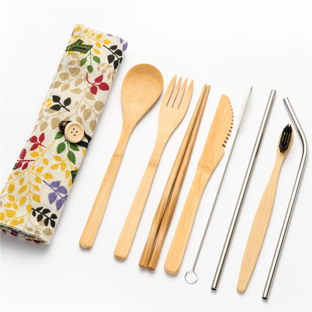 10pcs set012 Tableware Set Portable Bamboo Cutlery Kitchen Food Wooden Tableware Dining Tool Catering Dinnerware Set Cutlery Travel - Цвет: 10pcs set012