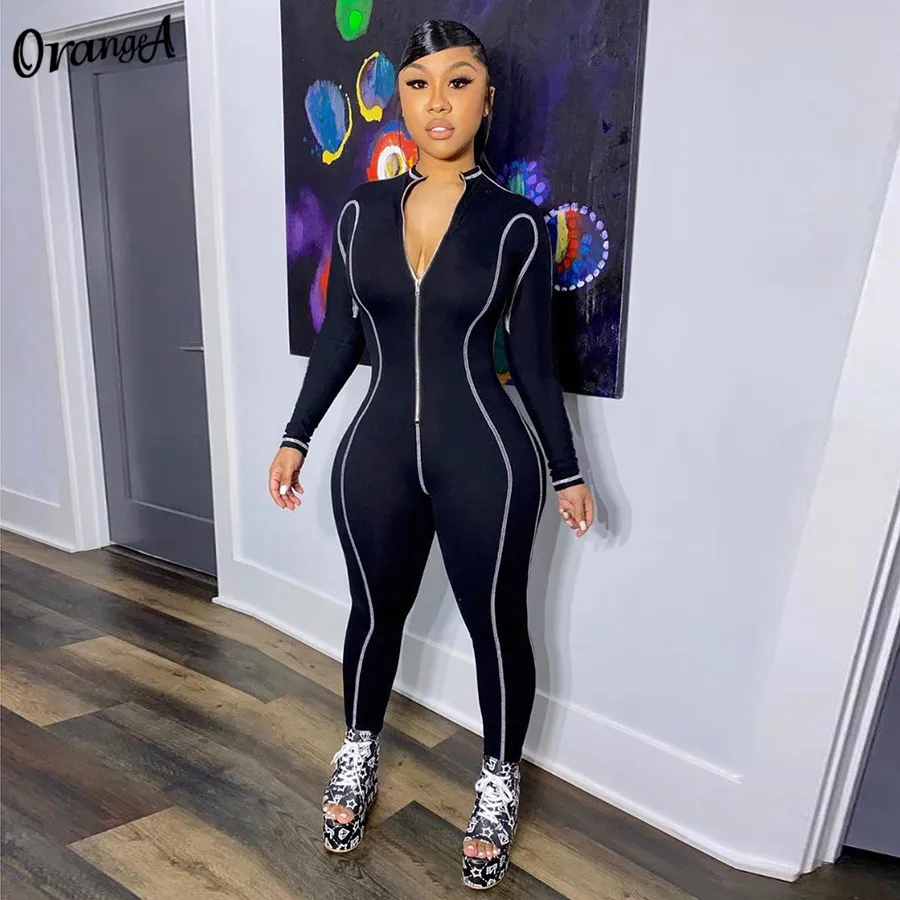 Женский комбинезон для фитнеса OrangeA повседневный Облегающий с длинным рукавом и
