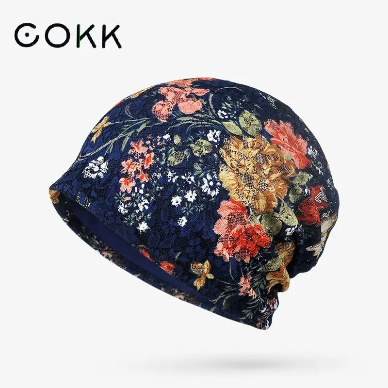 Женские шапки тюрбан COKK ажурная кружевная шапочка с цветком шапочки мешковатая