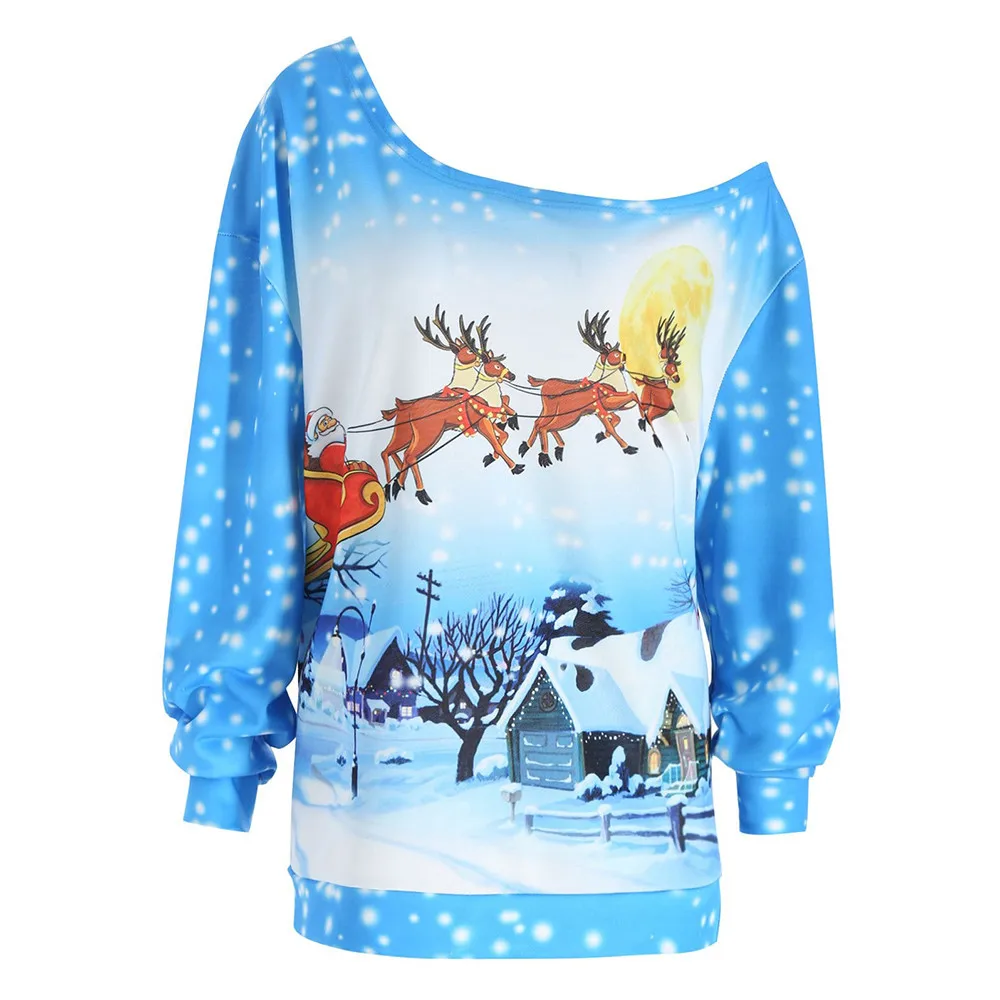Рождественская Толстовка женская одежда с открытыми плечами длинным рукавом