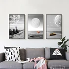 Минимализм черно-белая планета лодка Фламинго художественная концепция плакат холст живопись гостиная спальня арт-деко