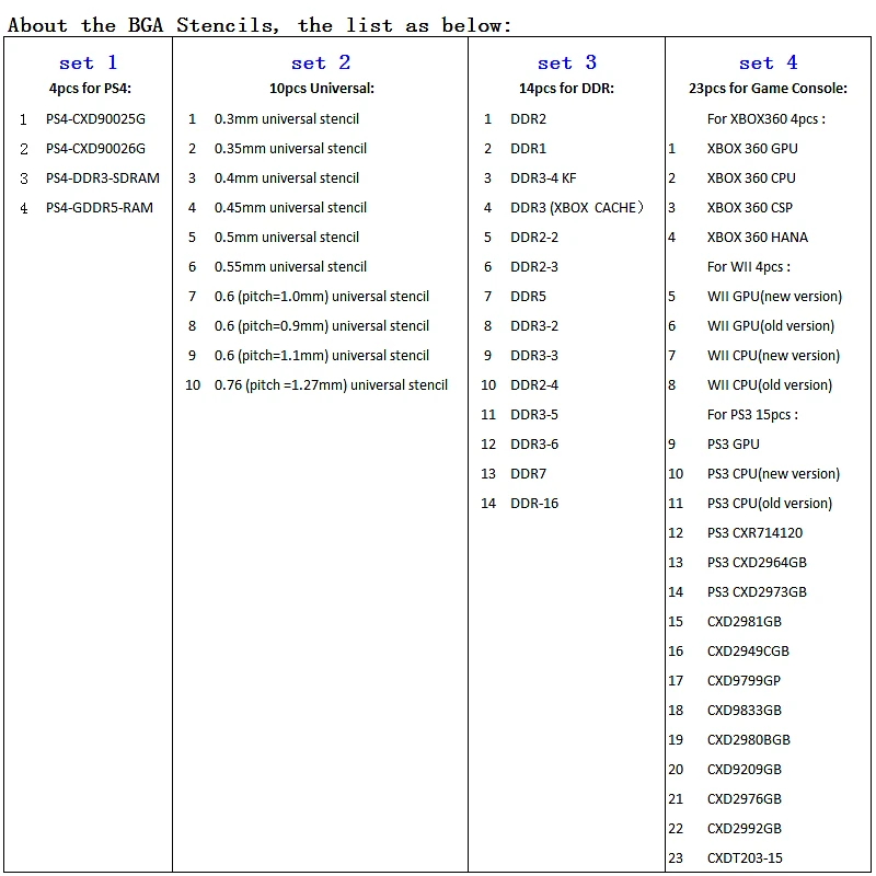 

BGA Repair Kit Reballing Station 90mm Stencils Solder Balls Tweezers Brush Openings Tools for Service Game Console Laptop