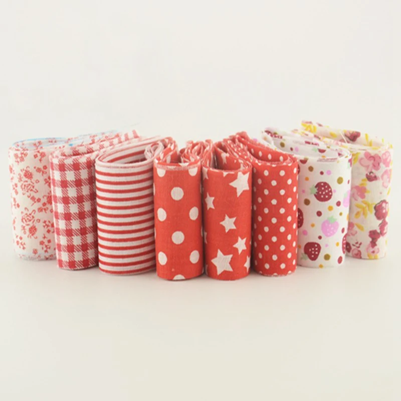 5CM*100CM Plain Fabric 8pcs/lot Jelly Roll Star Dot Strip Checks and Flowers Design Red Sets Strips Patchwork|fabric felt|fabric syntheticfabric poly