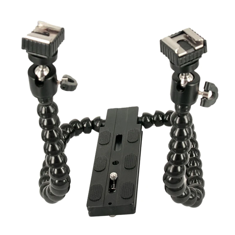 Горячая 3c гибкая подставка для вспышки макросъемки с двойной головкой основание