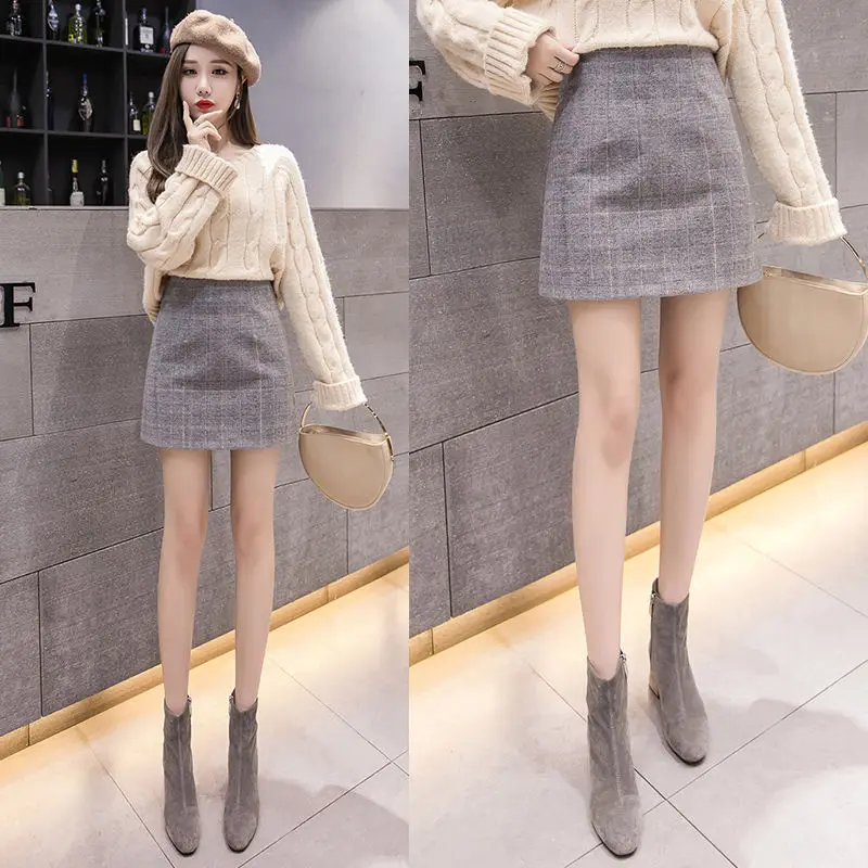 

Autumn and Winter High Waist Women's Plaid Fashion Simple A- line Skirt Woman Skirts Faldas Jupe