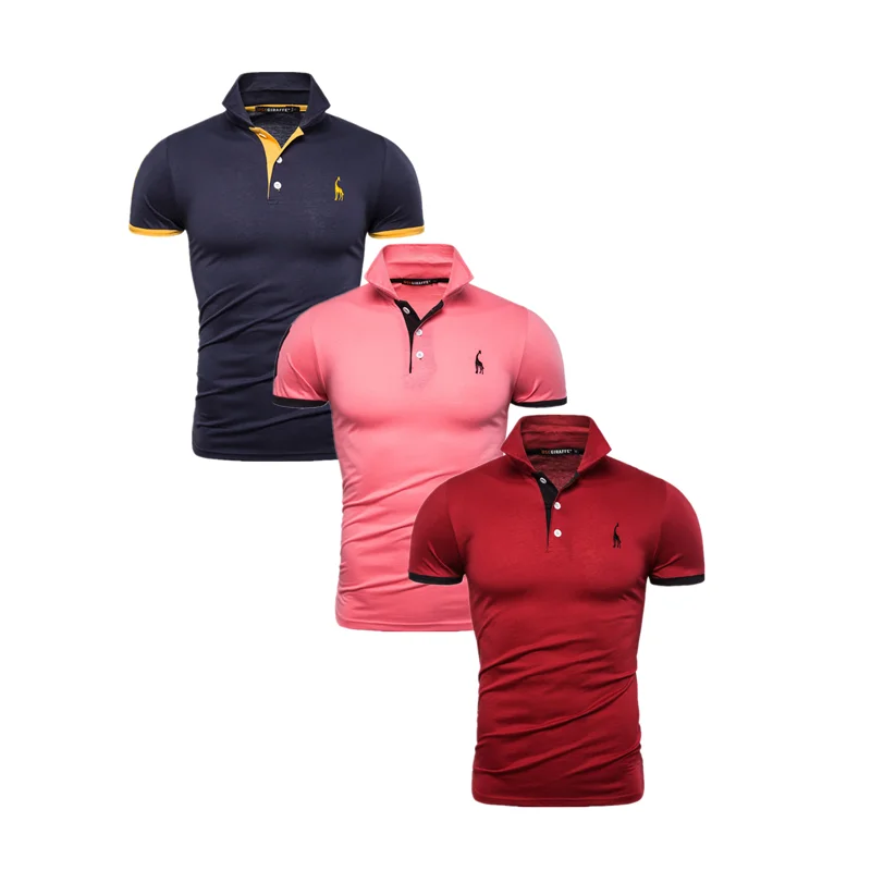 T02-3pcs-23 Modis, брендовая одежда, 3 шт., 65% хлопок, футболка для мужчин, одноцветная, облегающая, короткий рукав, с вышивкой жирафа, футболки для мужчин, pologiraf - Цвет: T02-3pcs-23