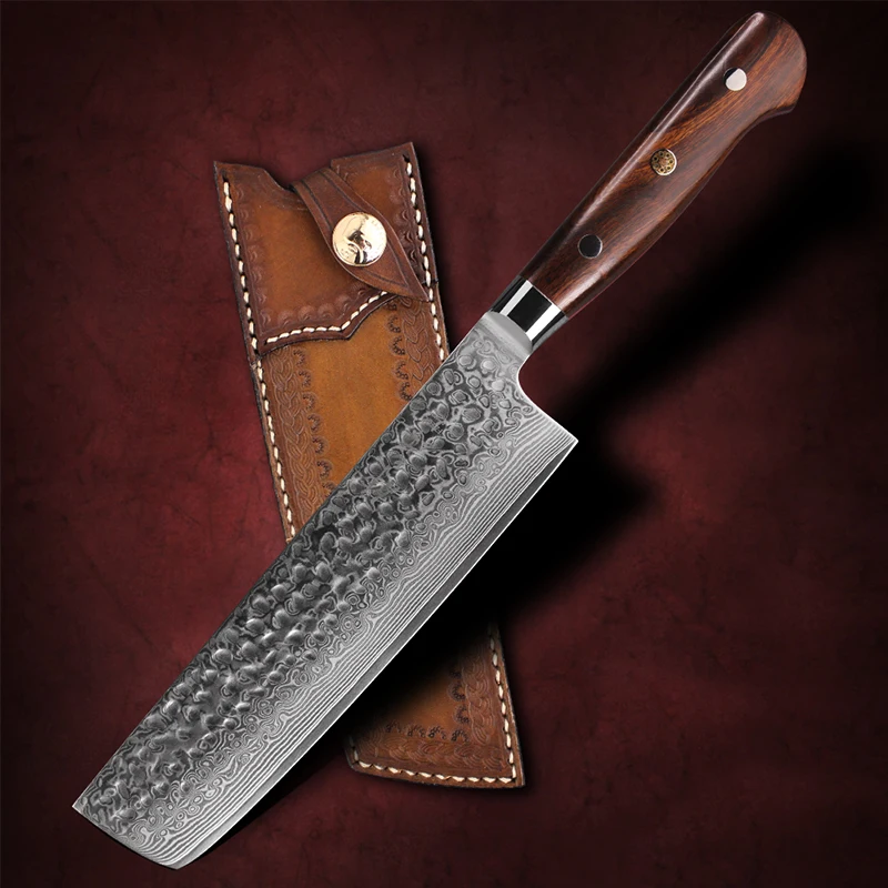 FZIZUO 6.9&quotFull Tang VG10 Damascus Steel Nakiri Knife Professional Kitchen Knives Cooking Desert Ironwood Wooden Handle | Дом и сад
