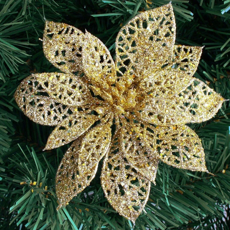 

6" Glitter Hollow Wedding Party Decor Christmas Flowers Xmas Tree Decorations