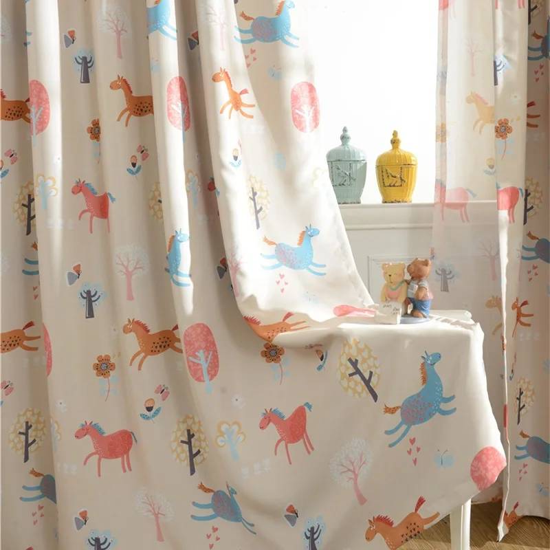

Korean Cartoon Pony Double-sided Printing Full Shading Curtains for Living Dining Room Bedroom.
