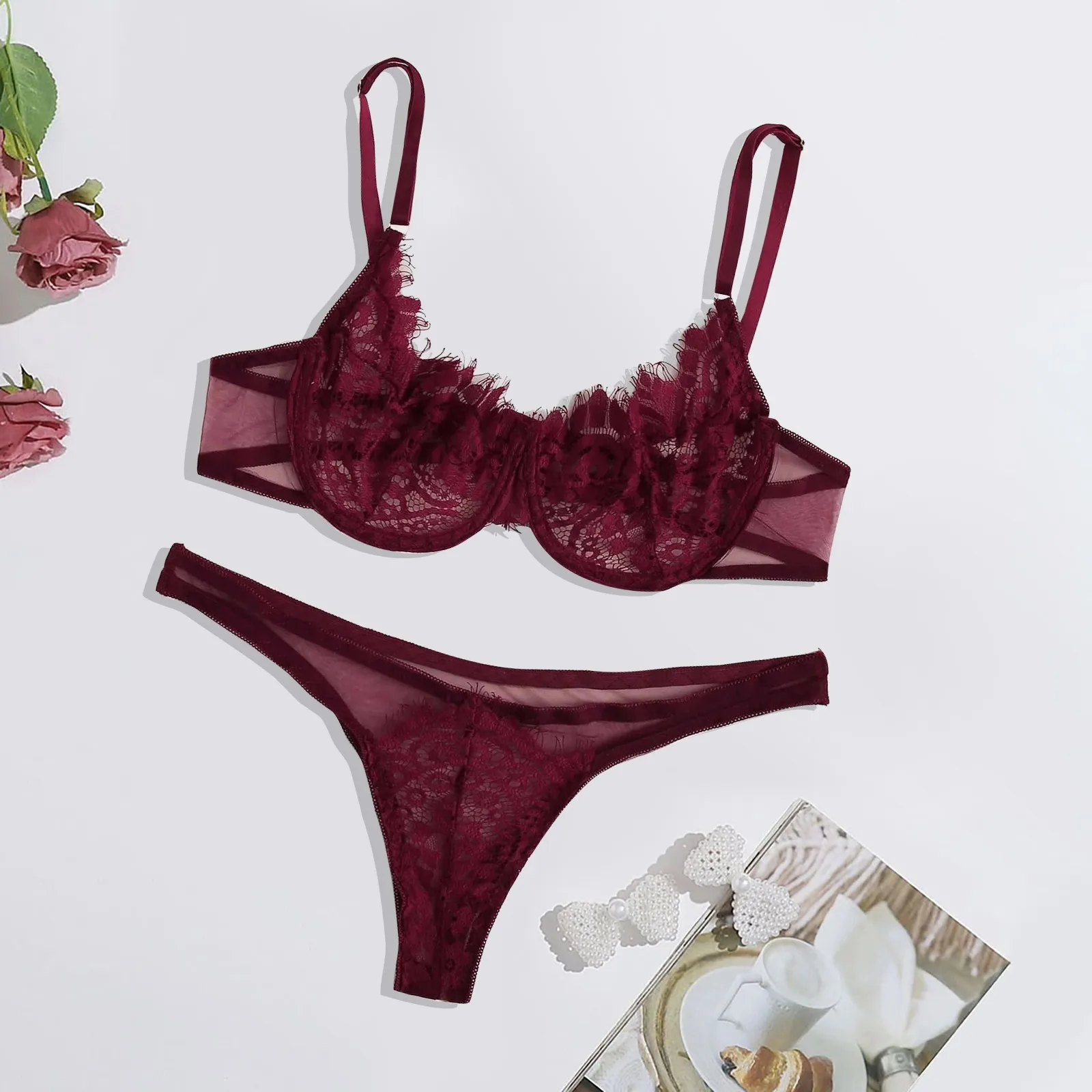 Женское кружевное сексуальное нижнее белье ночное стринги соблазнительное из