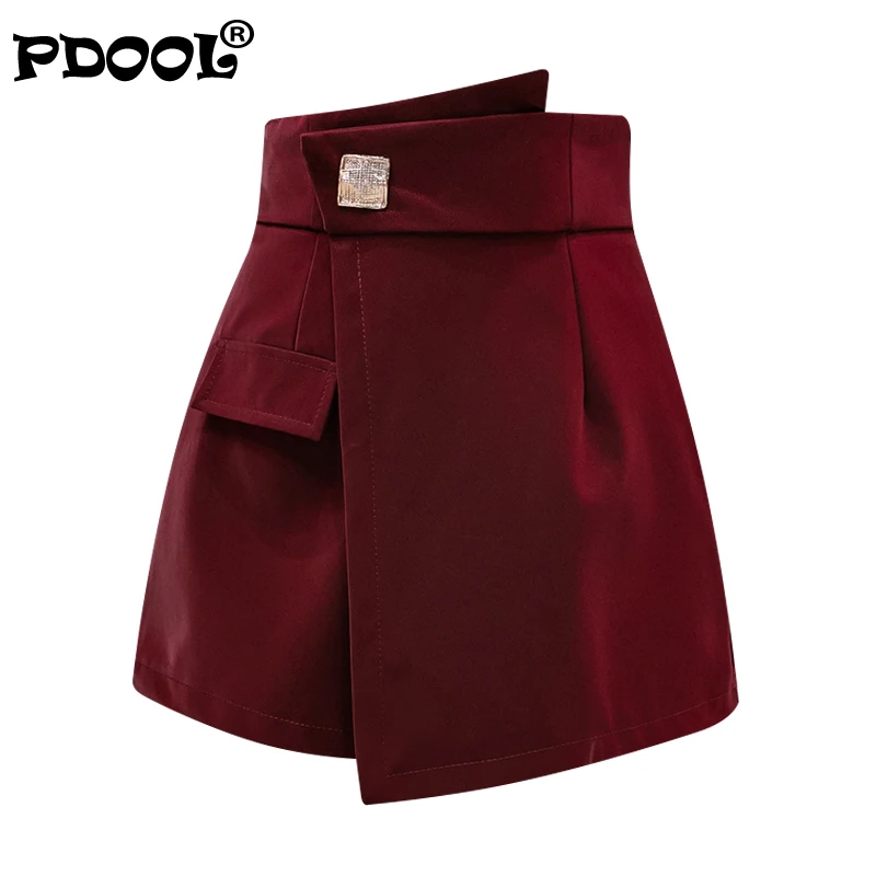 

2021 Fashion Spring Autumn Shorts Skirt Women Streetwear Irregular High Waist Wide Leg Wine Red Shorts Office Work Booty Shorts