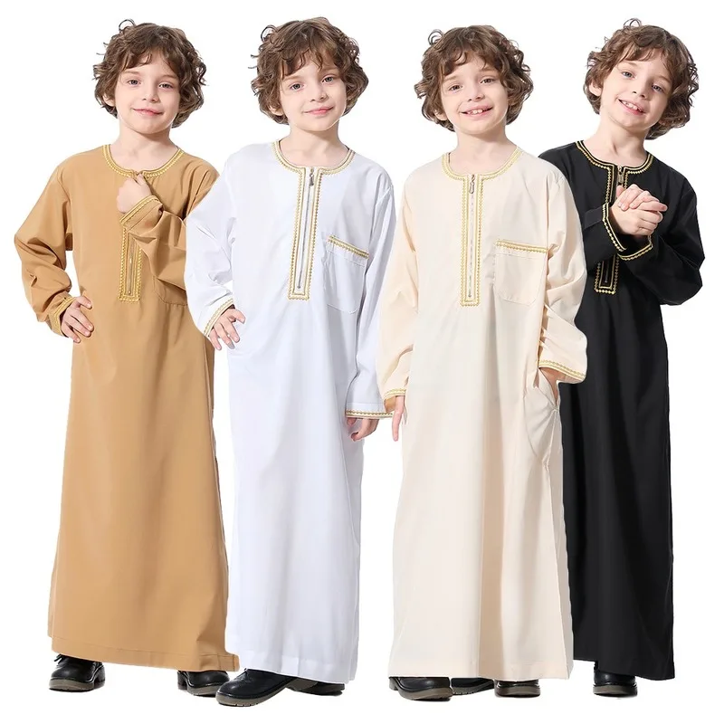 Plus Size Muslim Arab Boys Robe Kids Abaya Kaftan Prayer Islamic Clothing Muslim Long Sleeve Thobe Middle East Teenage Clothes