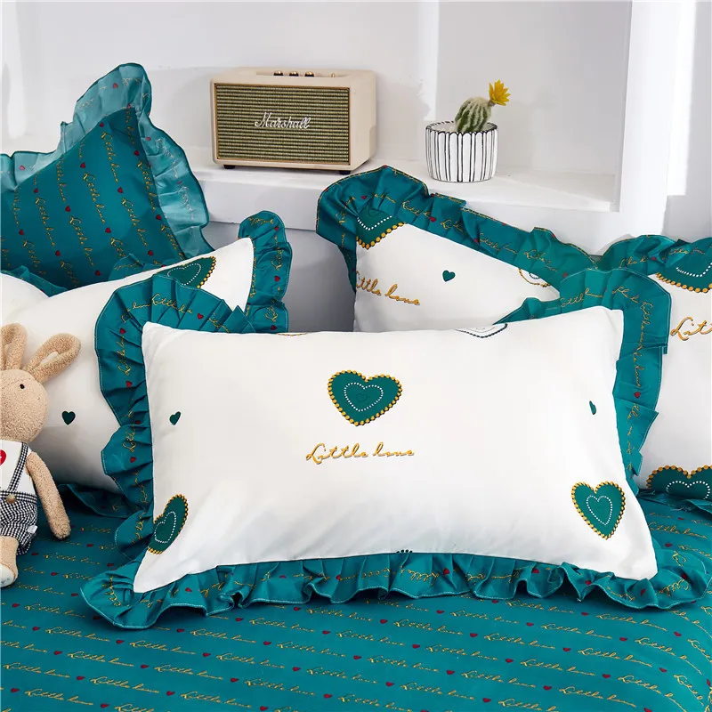 

Plant Flower Pattern Duvet Cover Set Cashmere Bed Skirt 4PCS Thick Sanding Korean Princess Style Double Bed Single Bedding Set