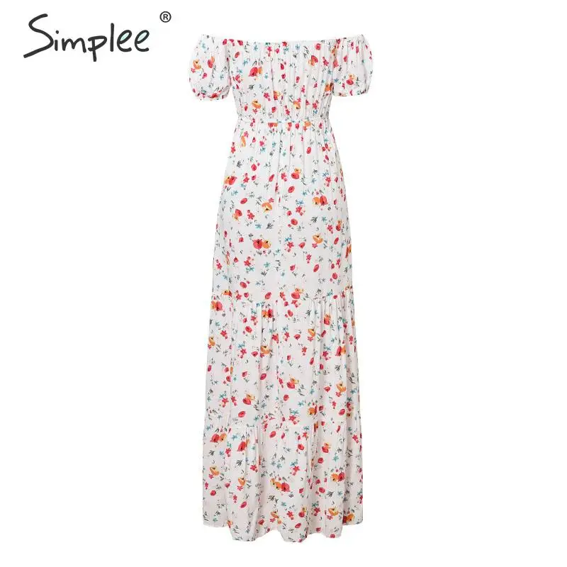 Simplee длинное женское платье с открытыми плечами и цветочным принтом эластичное