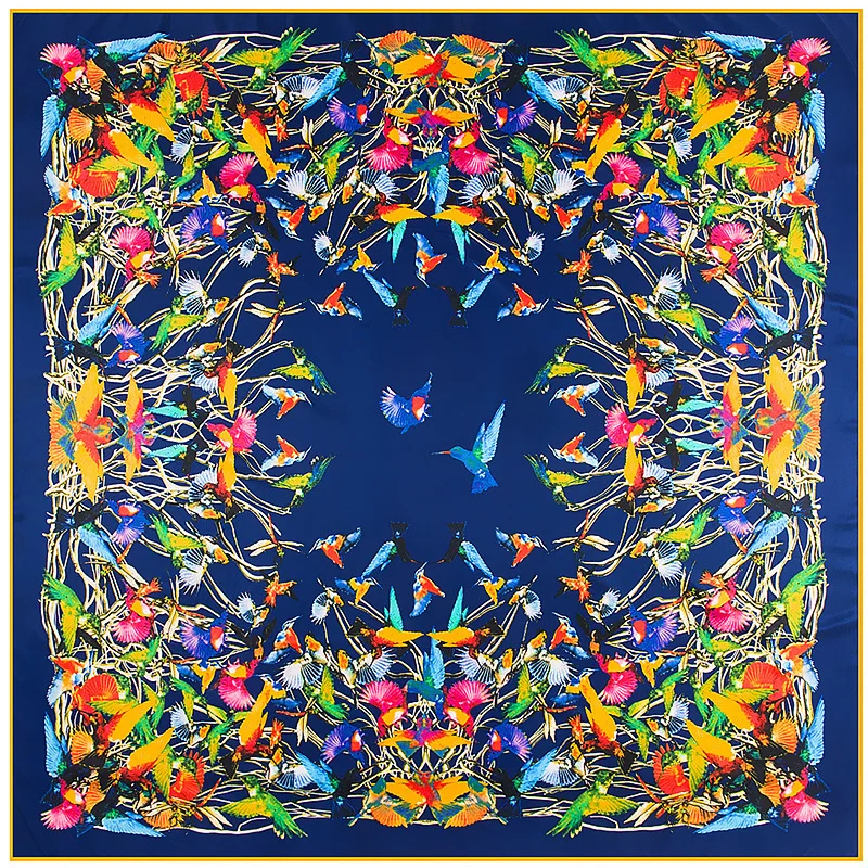 

Women Square Scarves THummingbird Flying Type Twill Weave 130*130cm Silk Large Scarf assel Lady Fashion Female Scarf Accessories