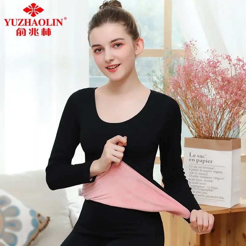 

Plush thickened women's thermal underwear set double-layer super soft super thick thermal suit top + pants
